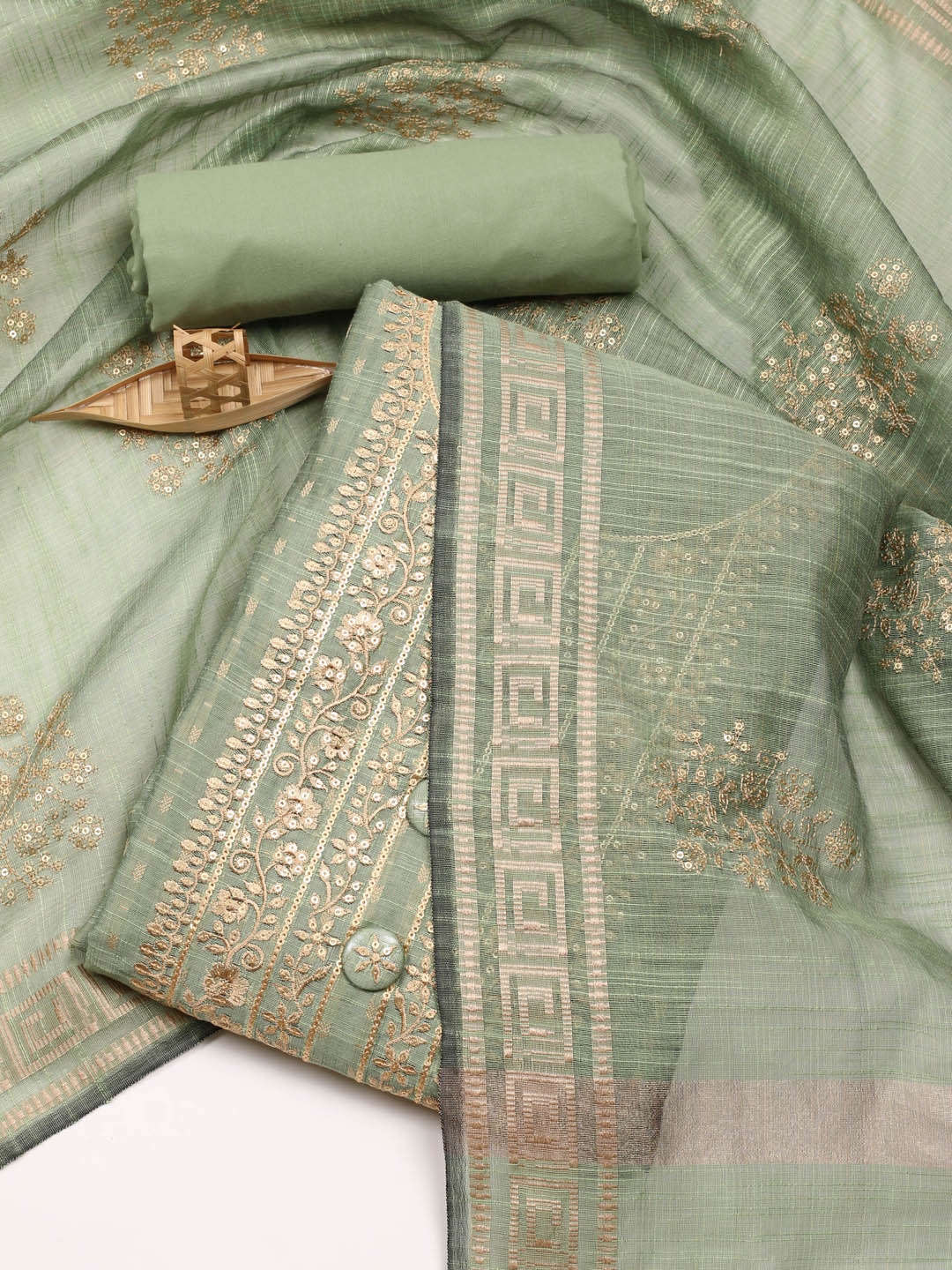 

Meena Bazaar Unstitched Dress Material, Green