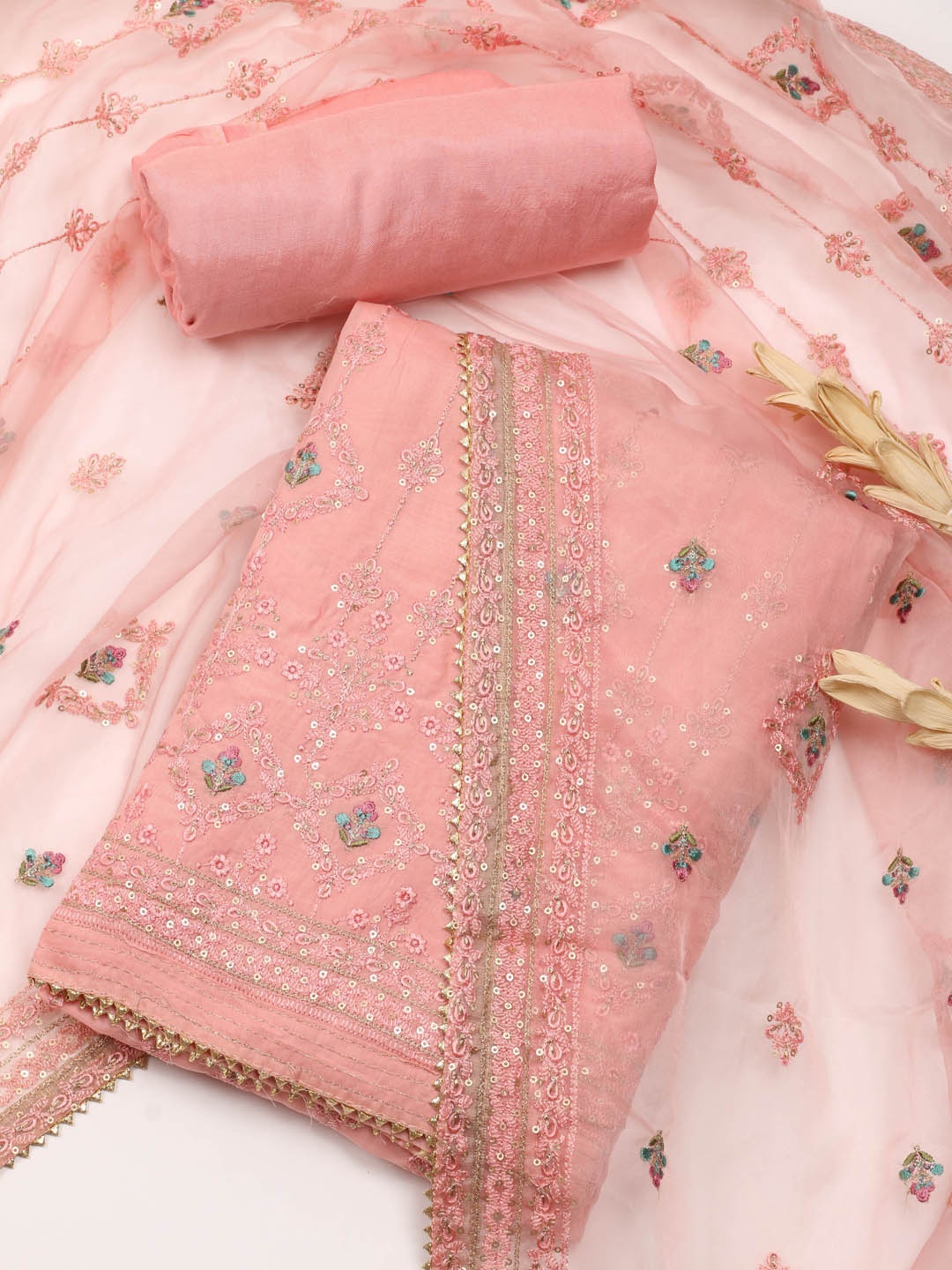 

Meena Bazaar Embroidered Unstitched Dress Material, Pink