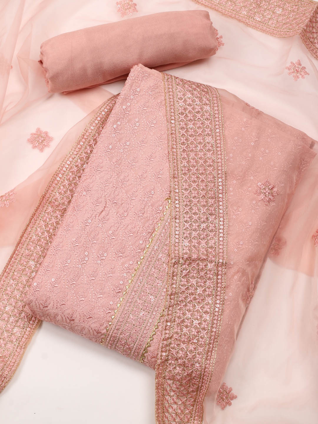 

Meena Bazaar Embroidered Unstitched Dress Material, Pink