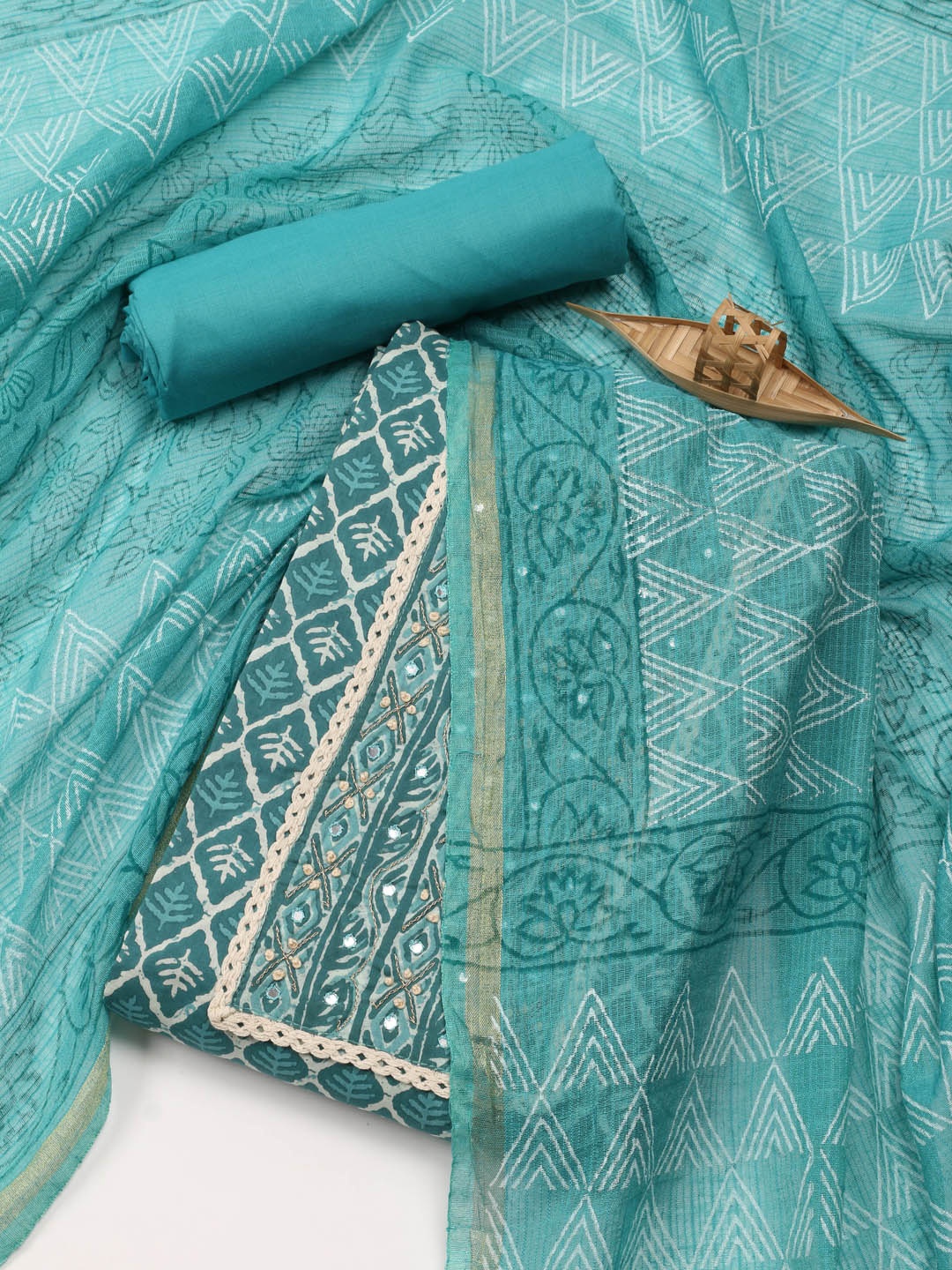 

Meena Bazaar Ethnic Printed Unstitched Dress Material, Green