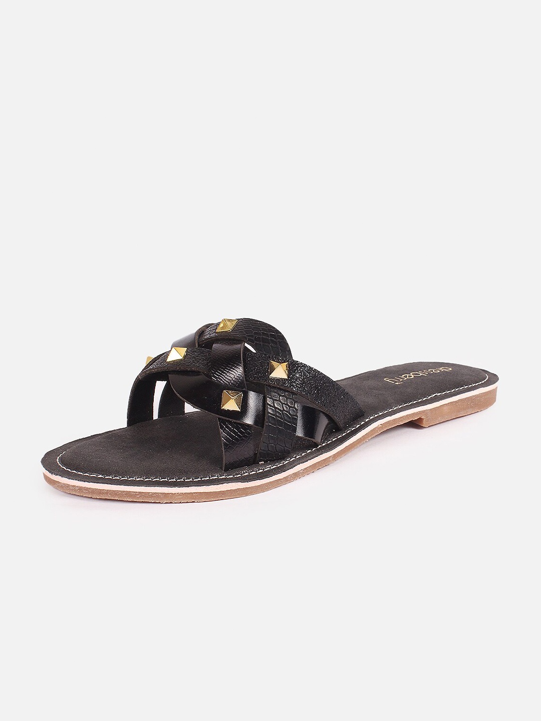 

DressBerry Black Embellished Open Toe Flats