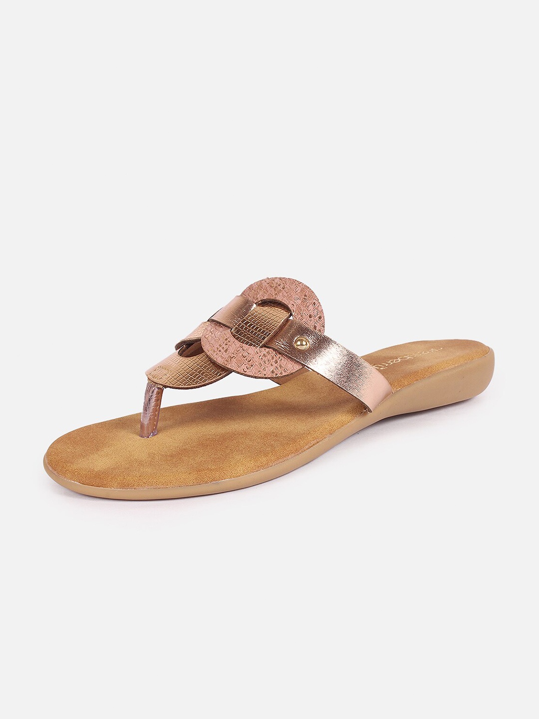 

DressBerry Rose Gold Coloured Textured Open Toe Flats