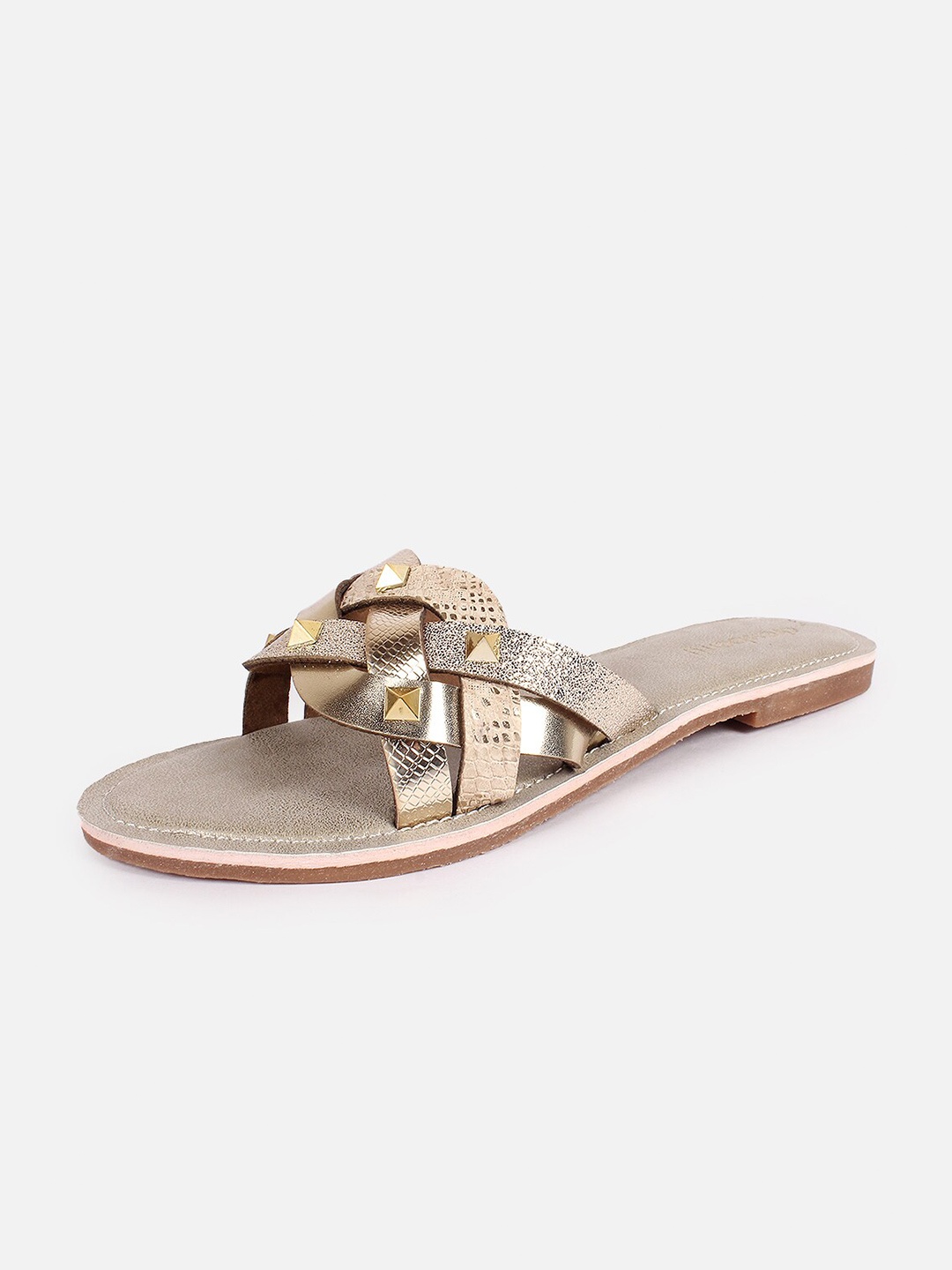 

DressBerry Bronze-Toned Embellished Party Open Toe Flats