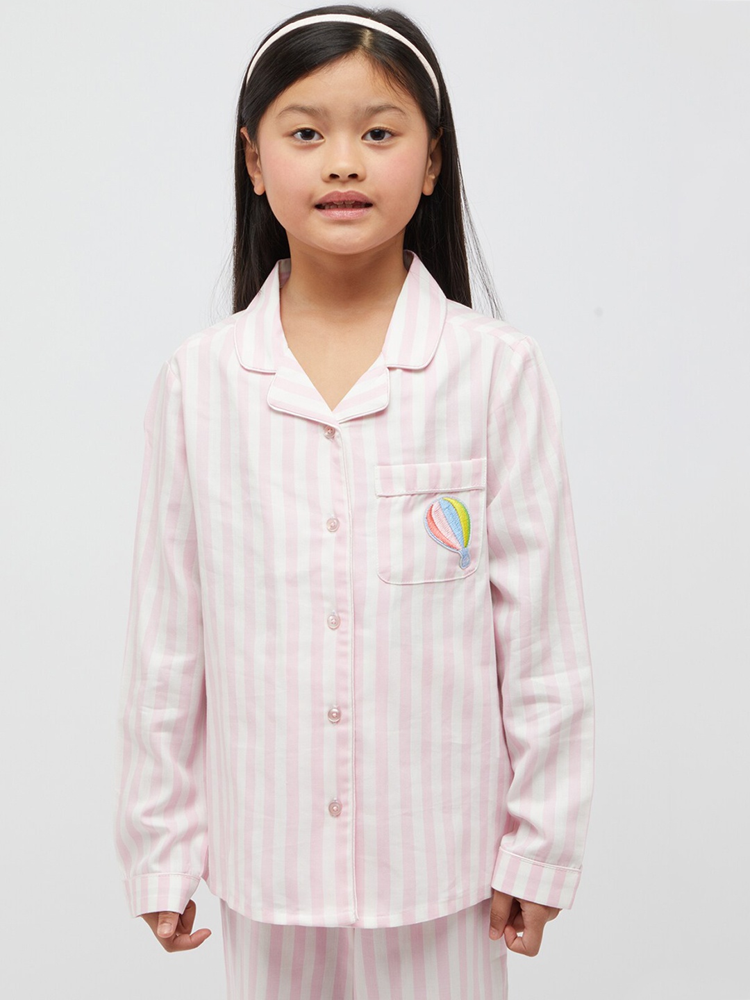 

One Friday Girls Striped Night suit, Pink