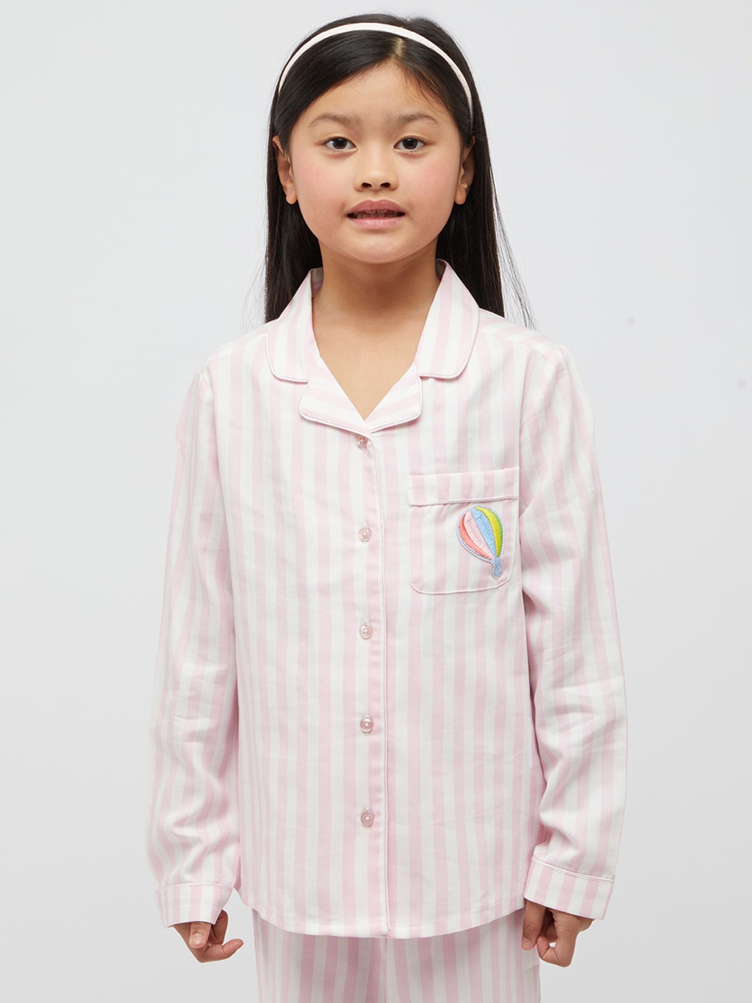 

One Friday Girls Striped Night suit, Pink