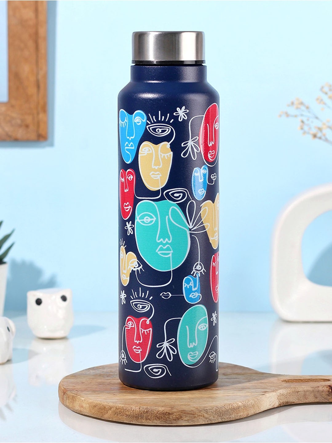 

Happening Hippo Navy Blue Printed Stainless Leak Proof Steel Water Bottle - 980 ml