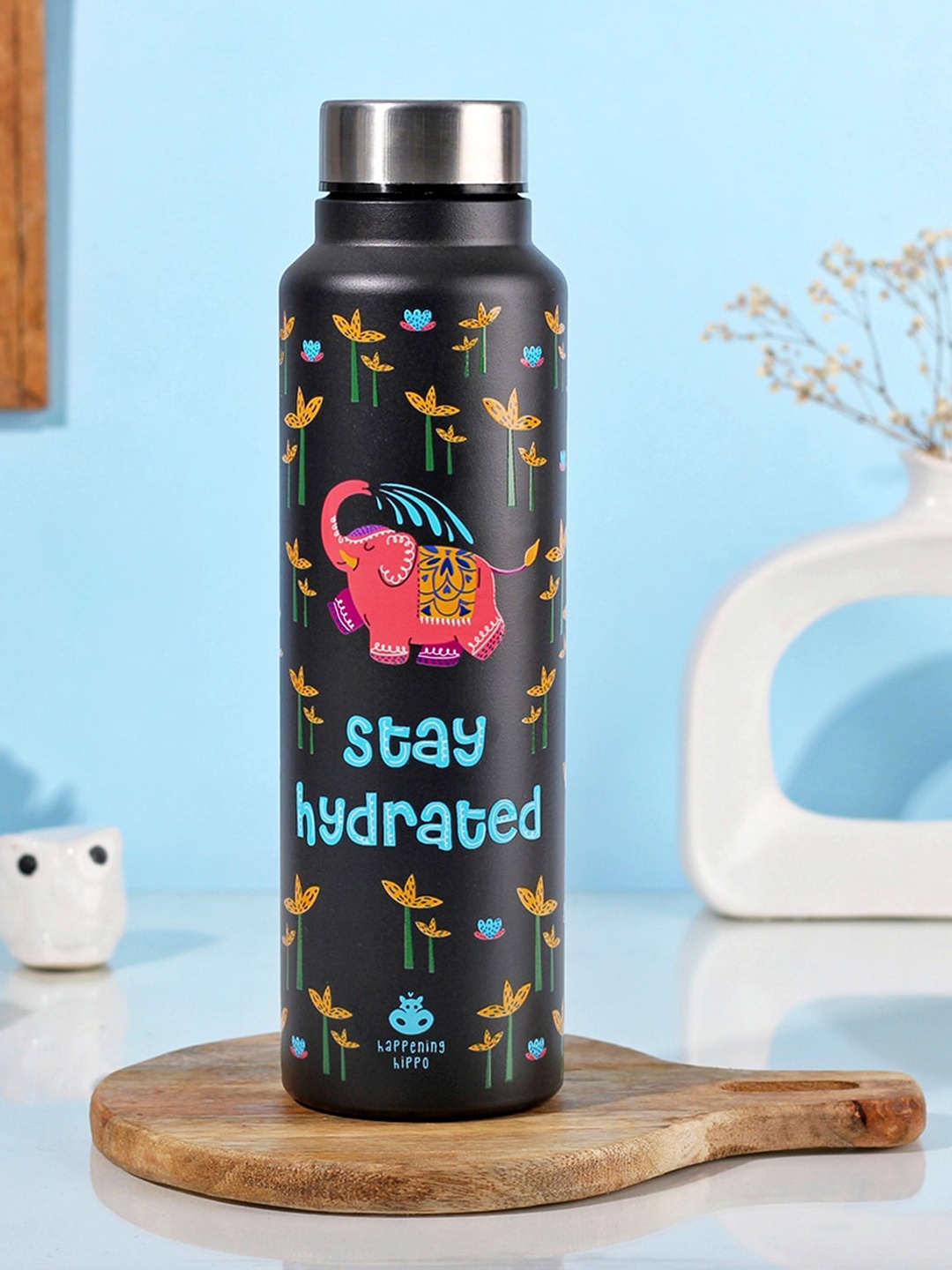 

Happening Hippo Black Printed Leak Proof Water Bottle 980ml