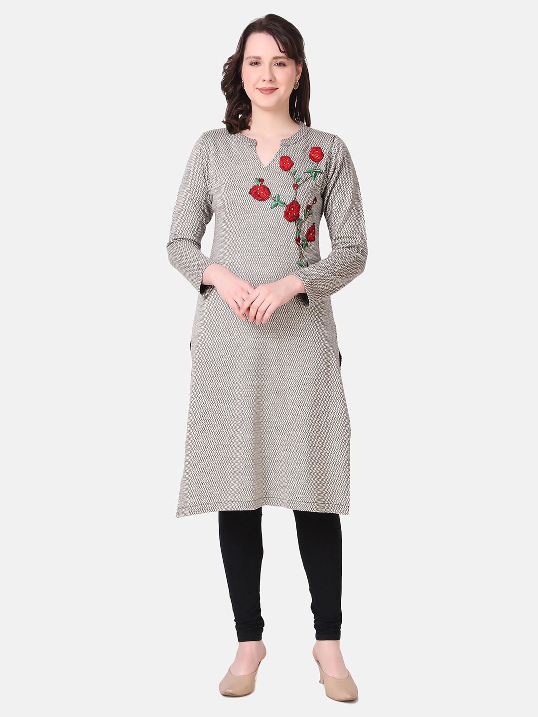 

Elthia Woven Design Thread Work Detail Straight Kurta, Off white