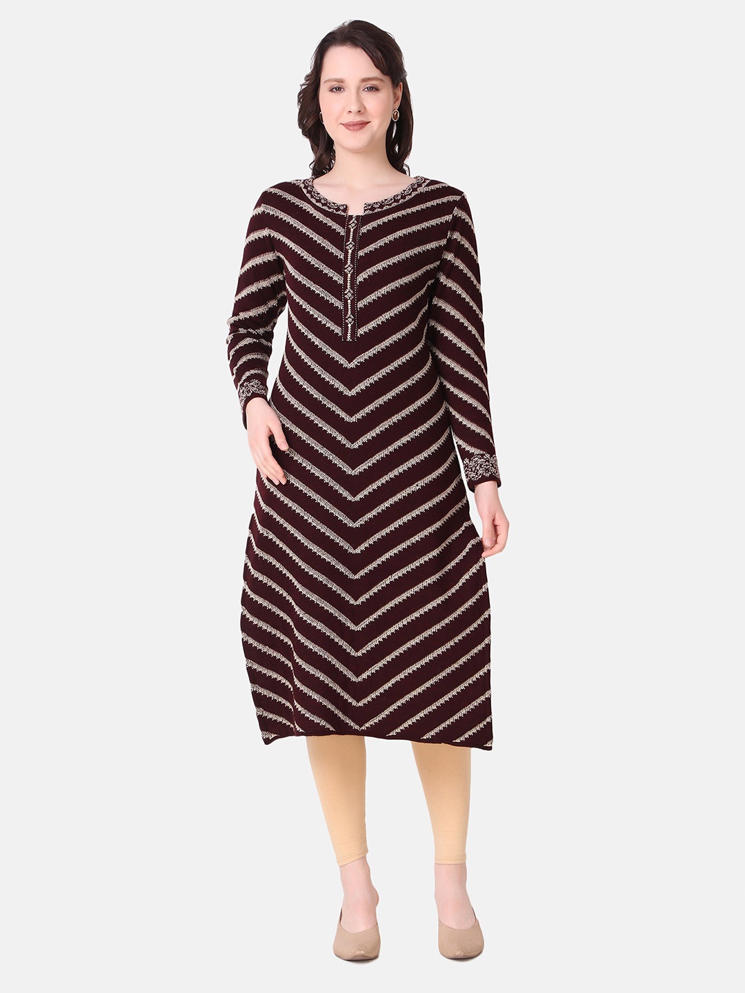 

Elthia Woven Design Beads Detail Straight Kurta, Maroon