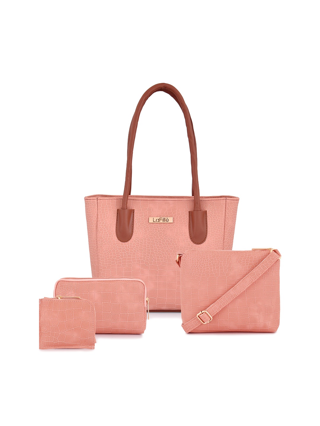 

LaFille Pack of 4 Textured PU Structured Shoulder Bag, Peach