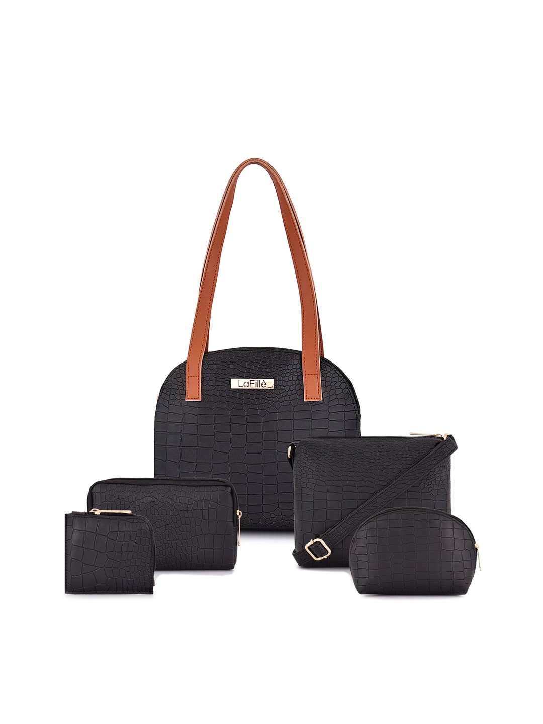 

LaFille Set Of 5 PU Structured Water Resistance Shoulder Bag, Black