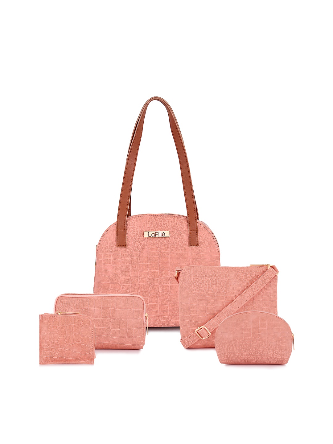 

LaFille Pack Of 5 Textured Structured Shoulder Bag, Peach