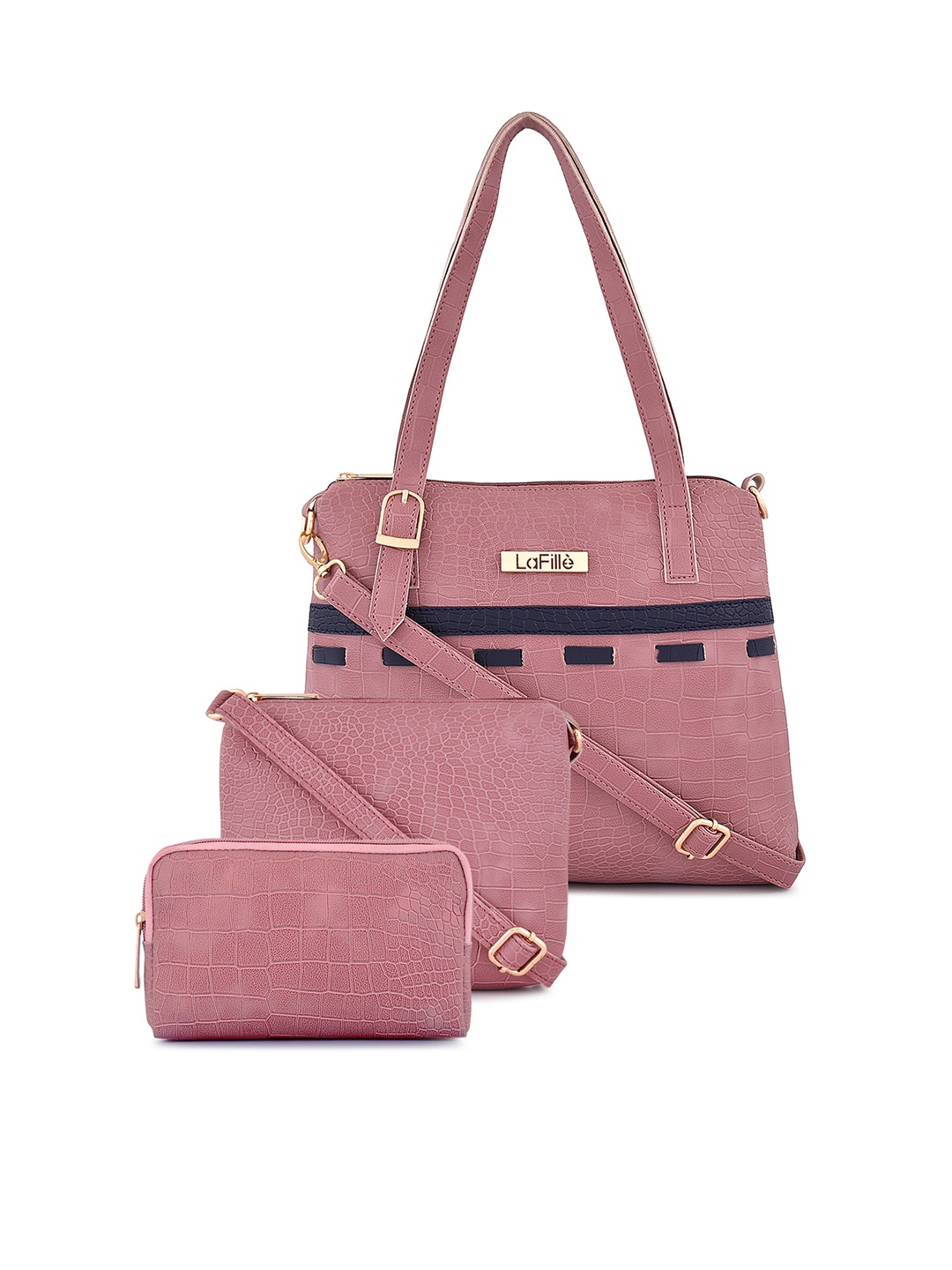 

LaFille Set Of 3 PU Structured Handheld Bag, Purple