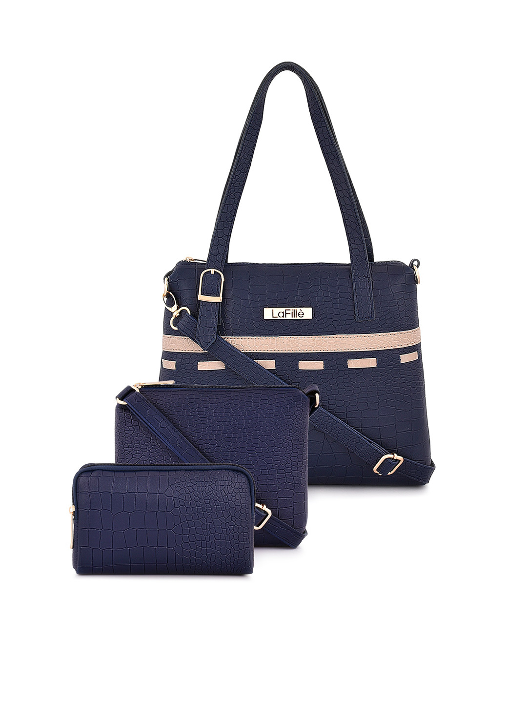 

LaFille Set Of 3 PU Structured Handheld Bag, Blue