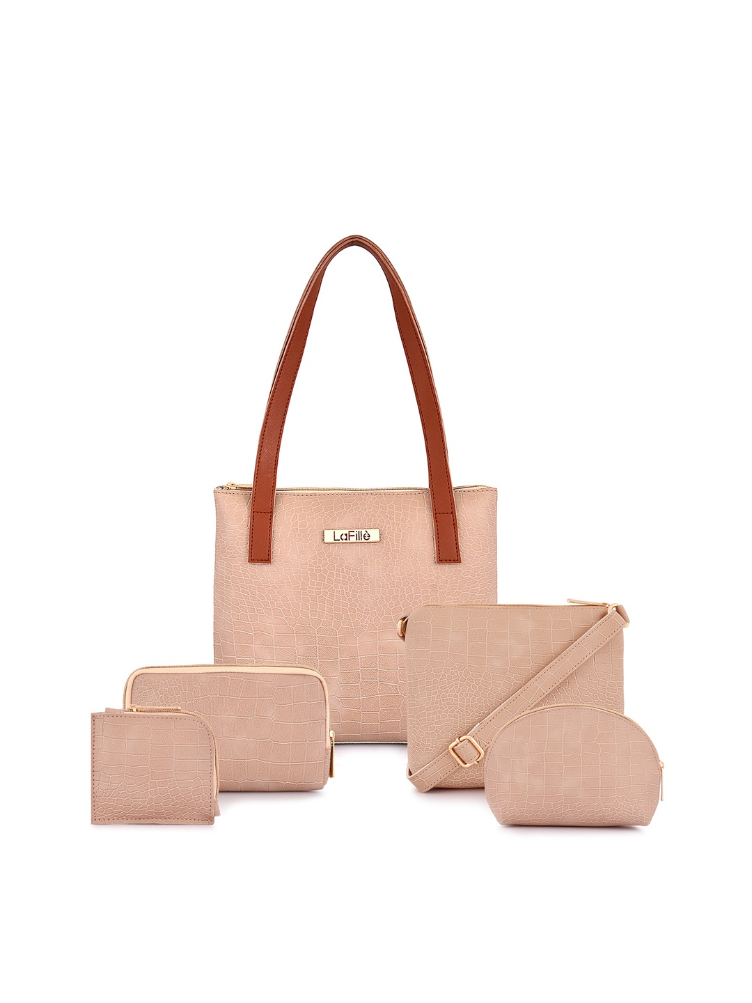 

LaFille Set Of 5 Water Resistant PU Structured Shoulder Bag, Beige