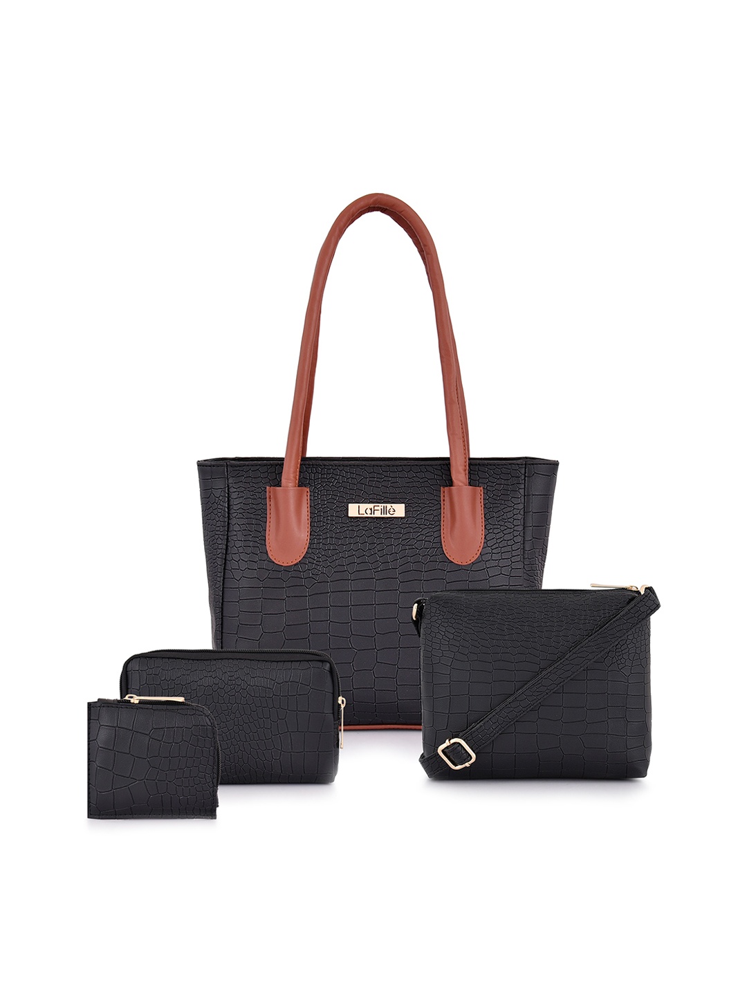 

LaFille Pack Of 4 Textured Structured Shoulder Bag, Black