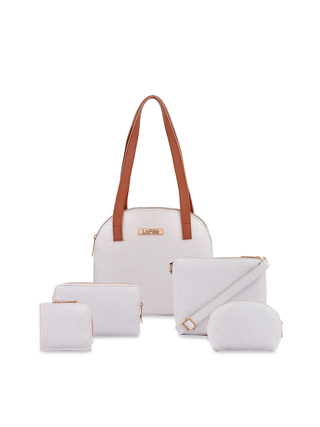 

LaFille Pack Of 5 Textured Structured Shoulder Bag, White