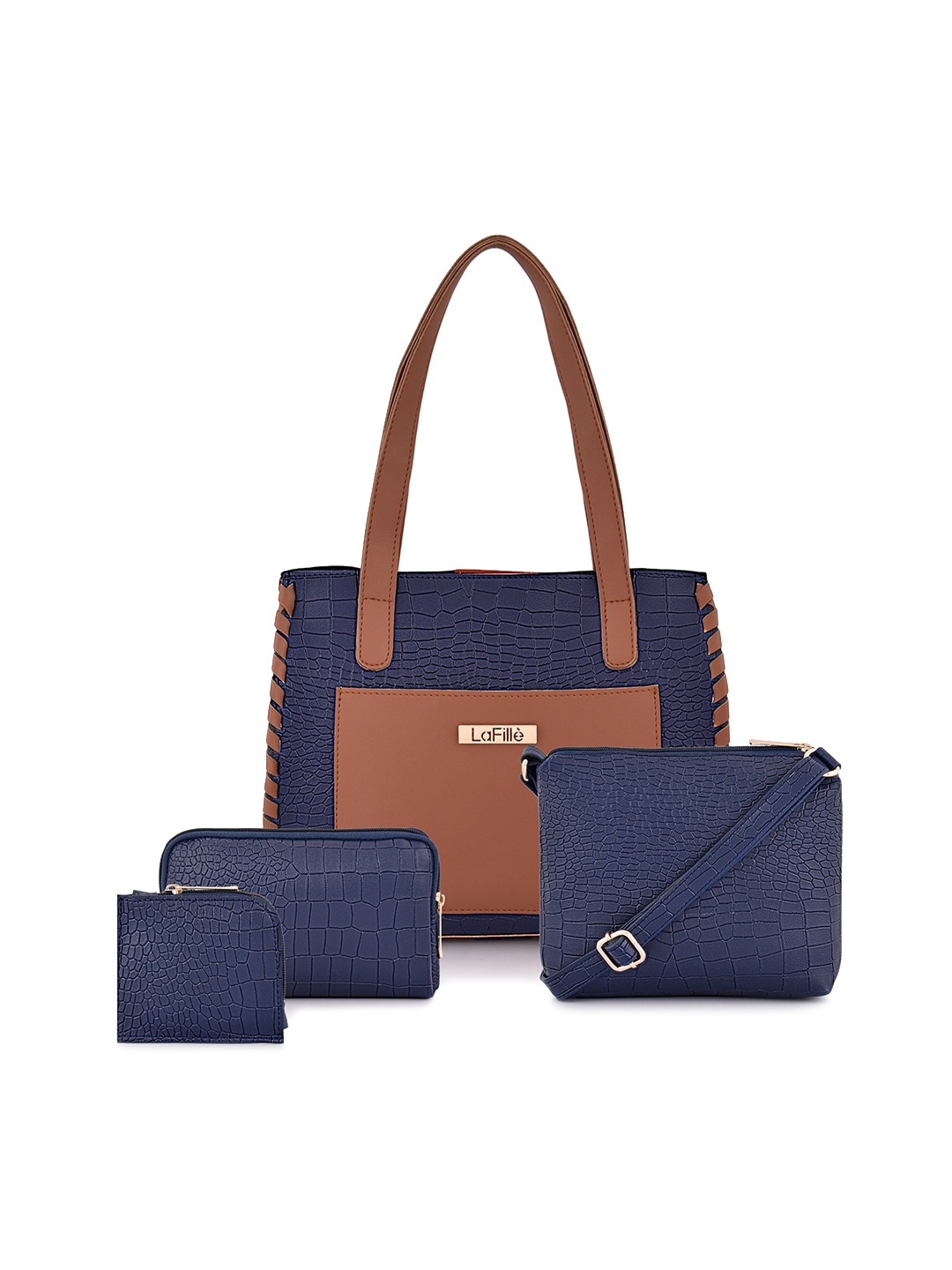 

LaFille Pack Of 4 Textured Structured Shoulder Bag, Blue