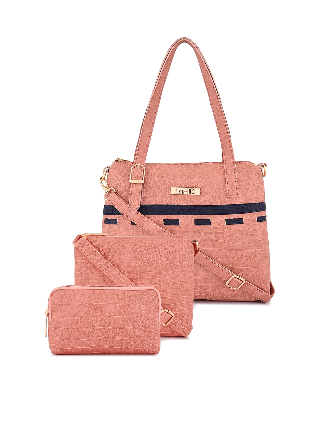 

LaFille Set of 4 Structured Handheld Bag with Bow Detail, Peach