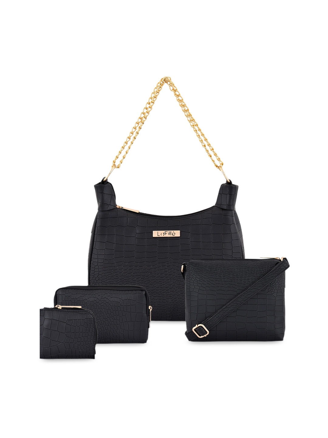 

LaFille Set Of 4 Textured Structured Handheld Bag, Black
