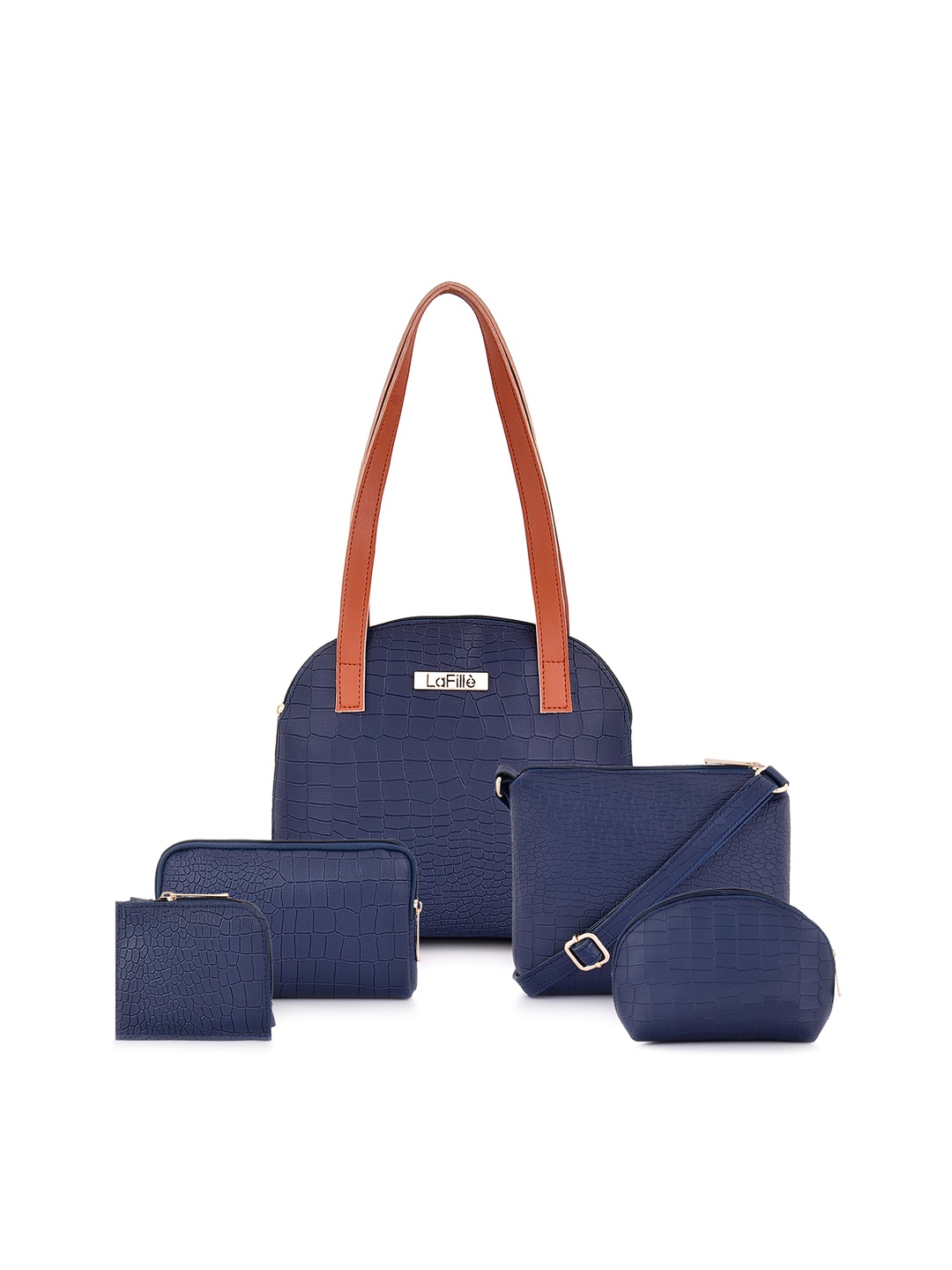 

LaFille Set Of 5 PU Textured Water Resistant Structured Shoulder Bag, Blue
