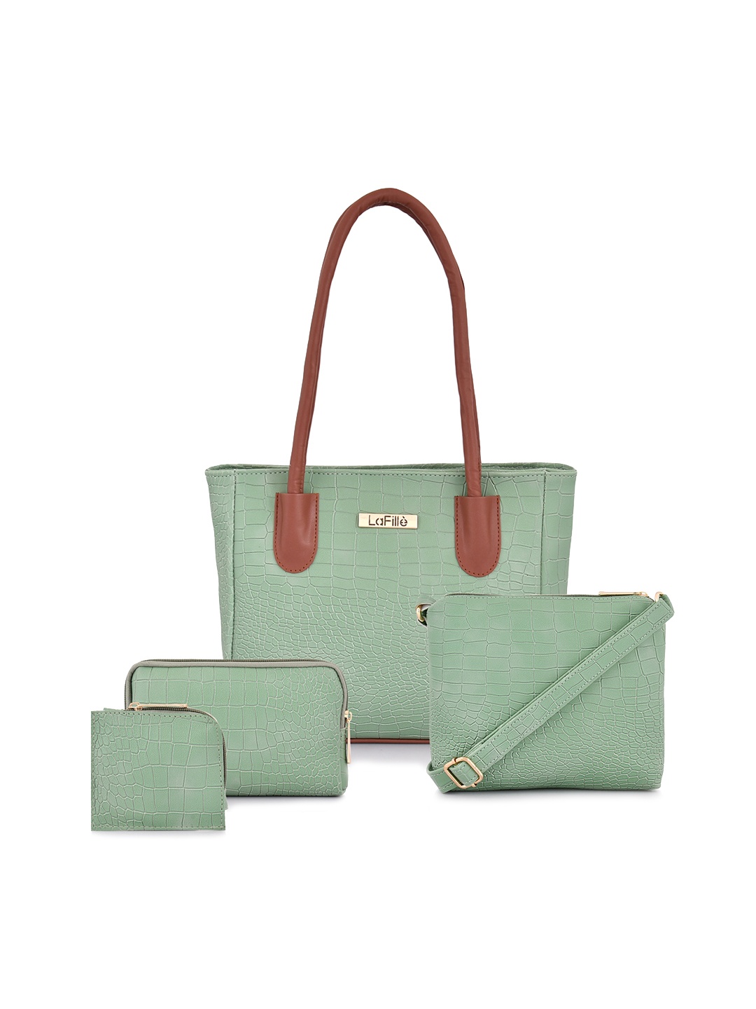 

LaFille Set Of 4 Water Resistant Textured Structured Shoulder Bag, Green