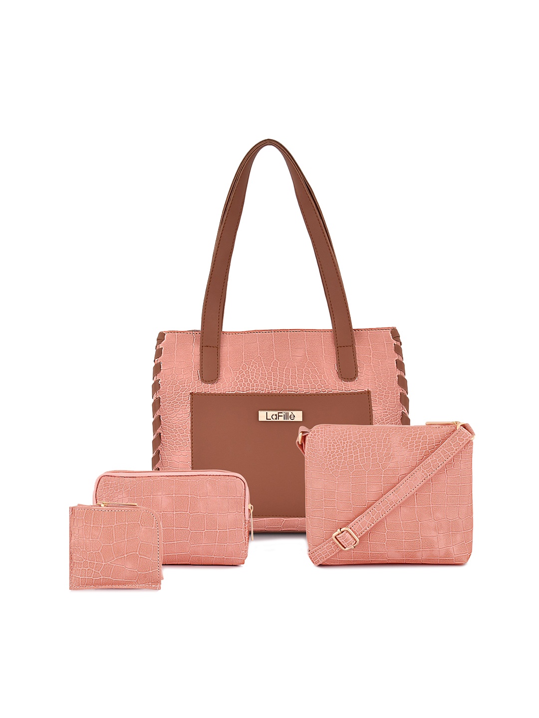 

LaFille Pack Of 4 Textured Structured Shoulder Bag, Peach