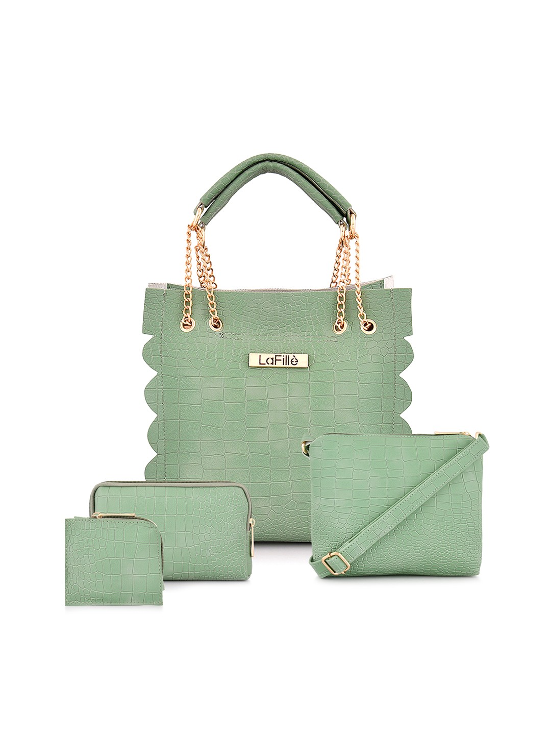 

LaFille Set Of 4 Textured Water Resistant Structured Handheld Bag, Green