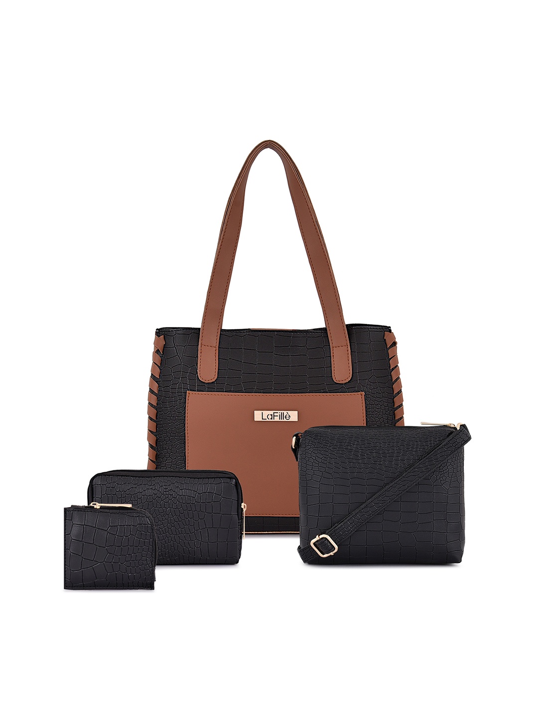 

LaFille Set Of 4 Colourblocked Water Resistant Structured Shoulder Bag, Black