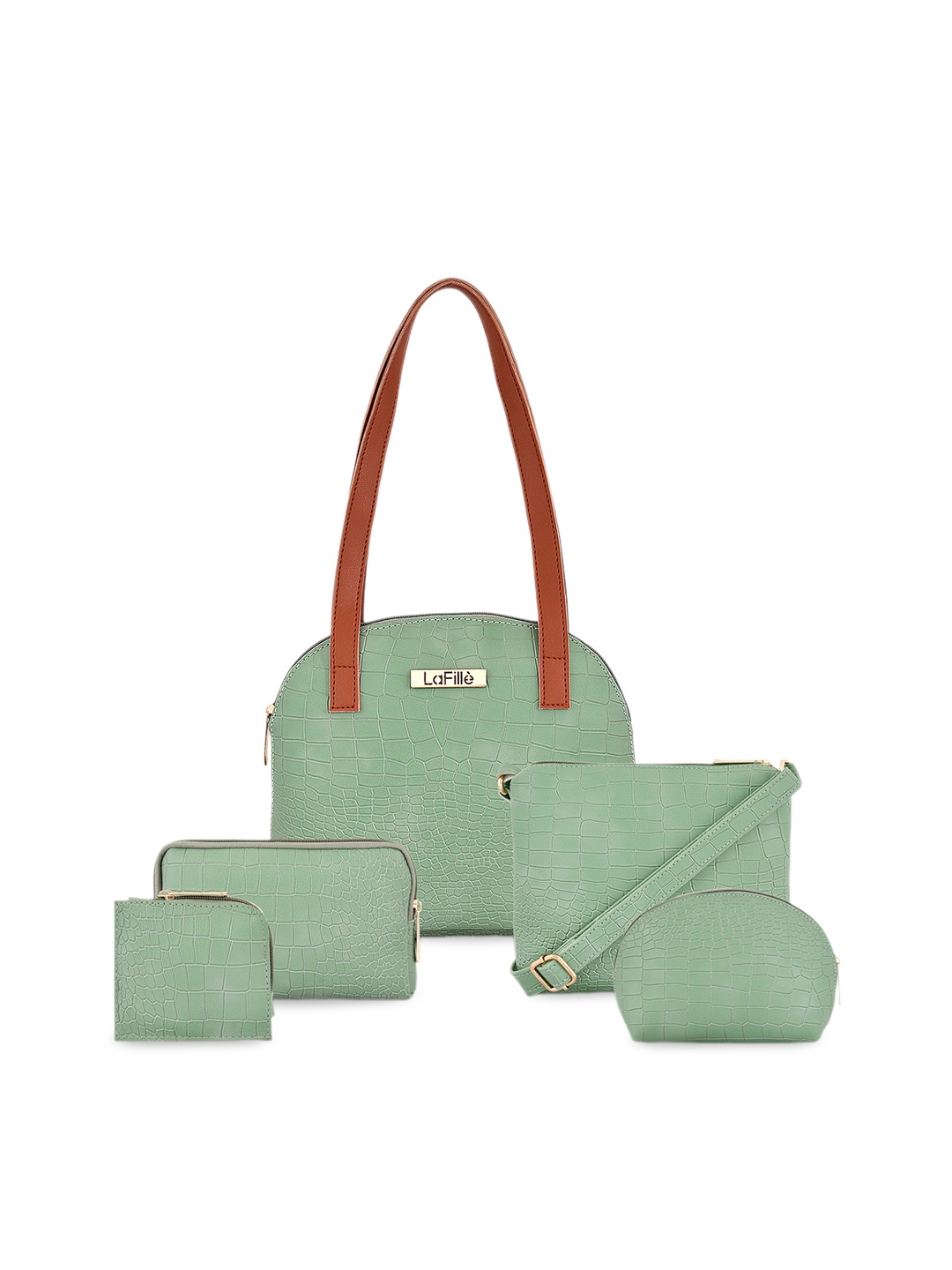 

LaFille Set Of 5 Textured Water Resistant Structured Shoulder Bag, Green
