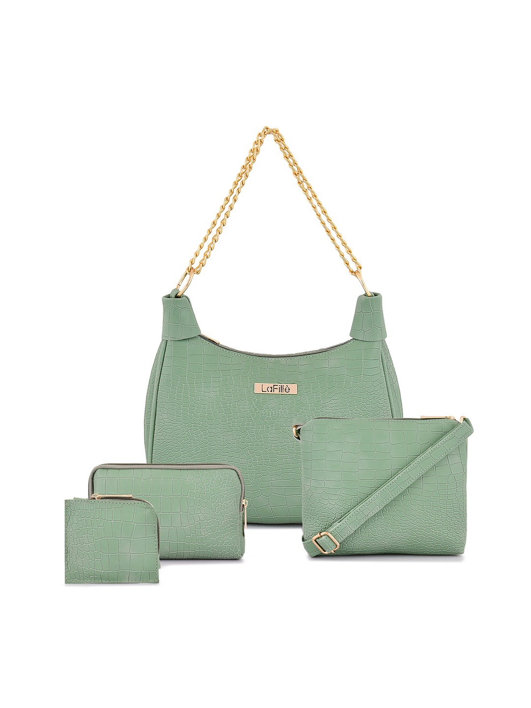

LaFille Pack Of 4 Textured Structured Hobo Bag, Green