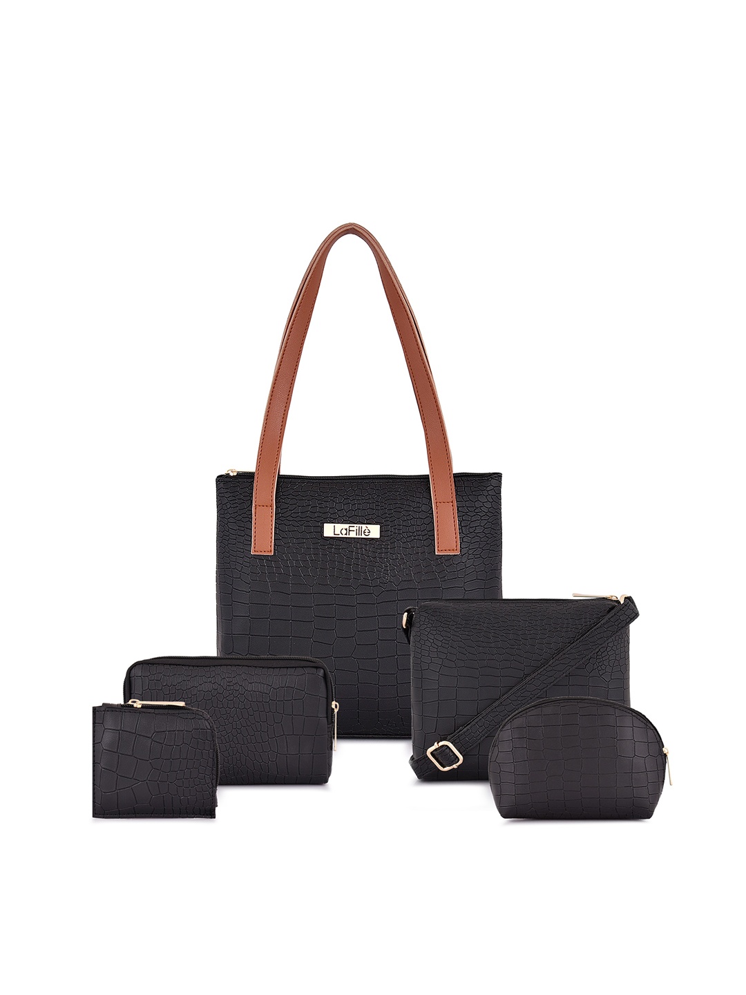 

LaFille Set of 5 Textured Structured Shoulder Bag, Black