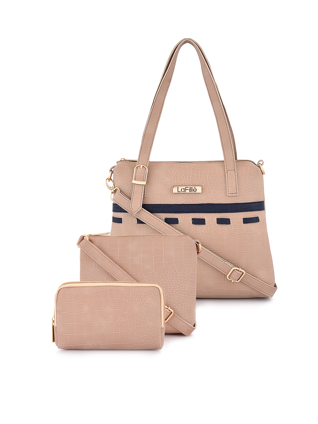 

LaFille Set of 3 PU Structured Handheld Bag, Beige