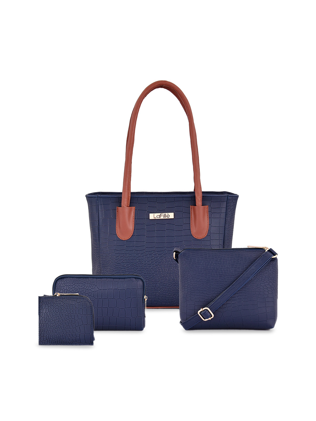 

LaFille Set of 4 Textured PU Structured Shoulder Bag, Blue