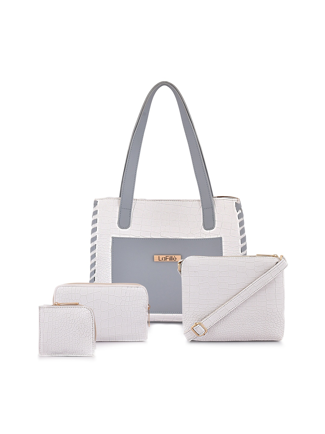 

LaFille Pack Of 4 Textured Structured Shoulder Bag, White