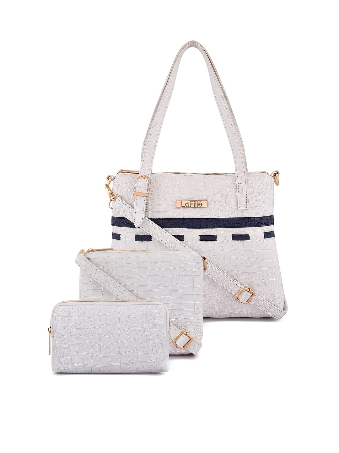 

LaFille Set Of 3 Textured PU Water Resistant Structured Shoulder Bag, White