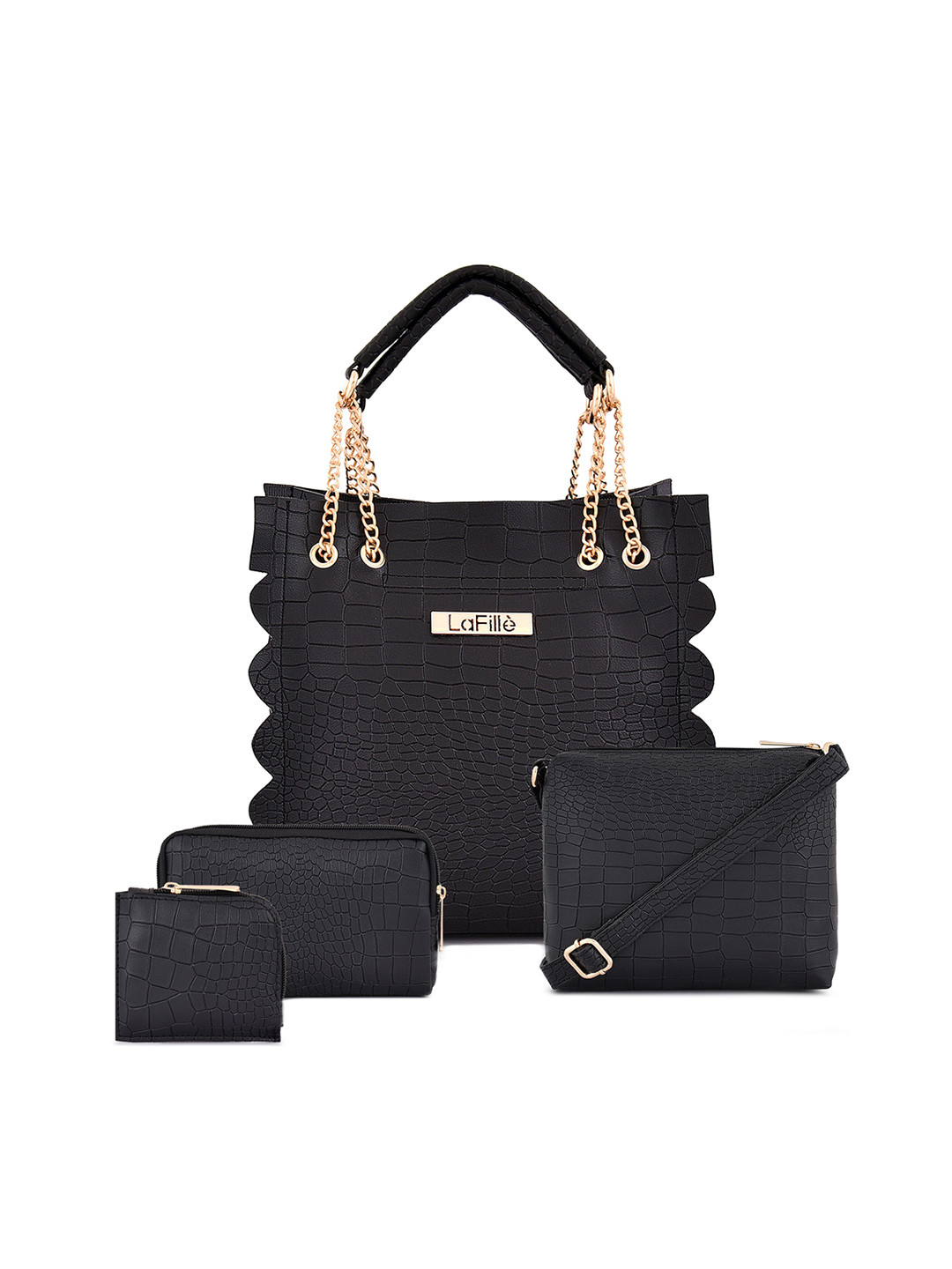 

LaFille Textured PU Structured Handheld Bag, Black