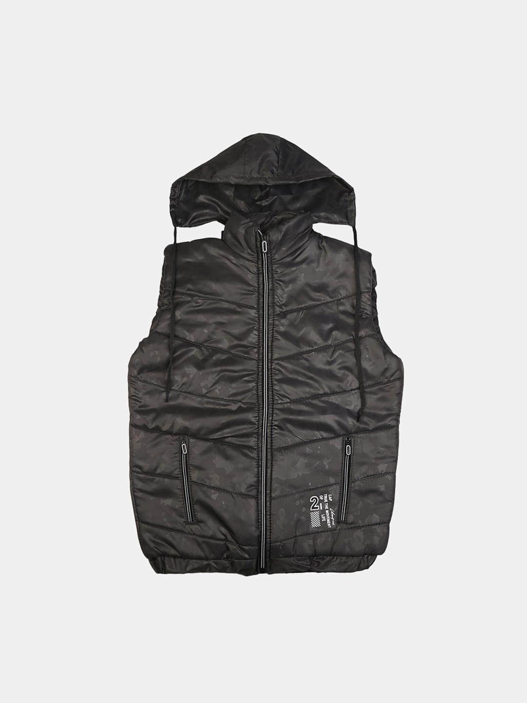 

V-Mart Boys Camouflage Printed Hooded Sleeveless Padded Jacket, Black