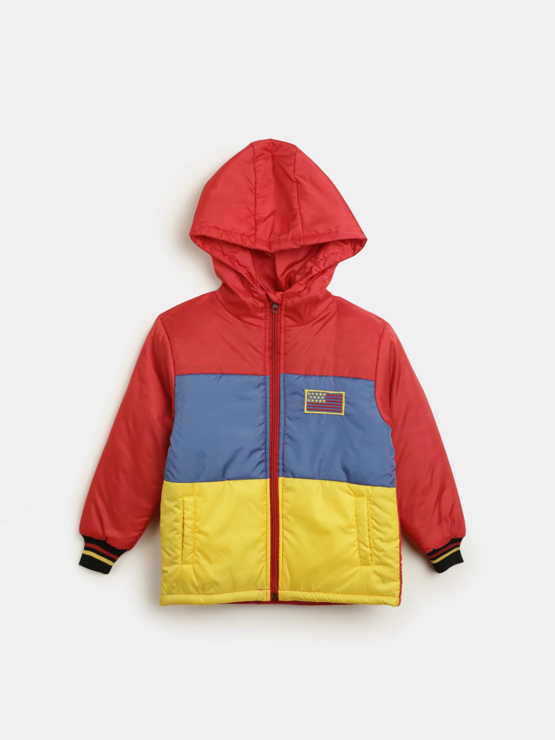 

V-Mart Boys Colourblocked Hooded Padded Jacket, Red