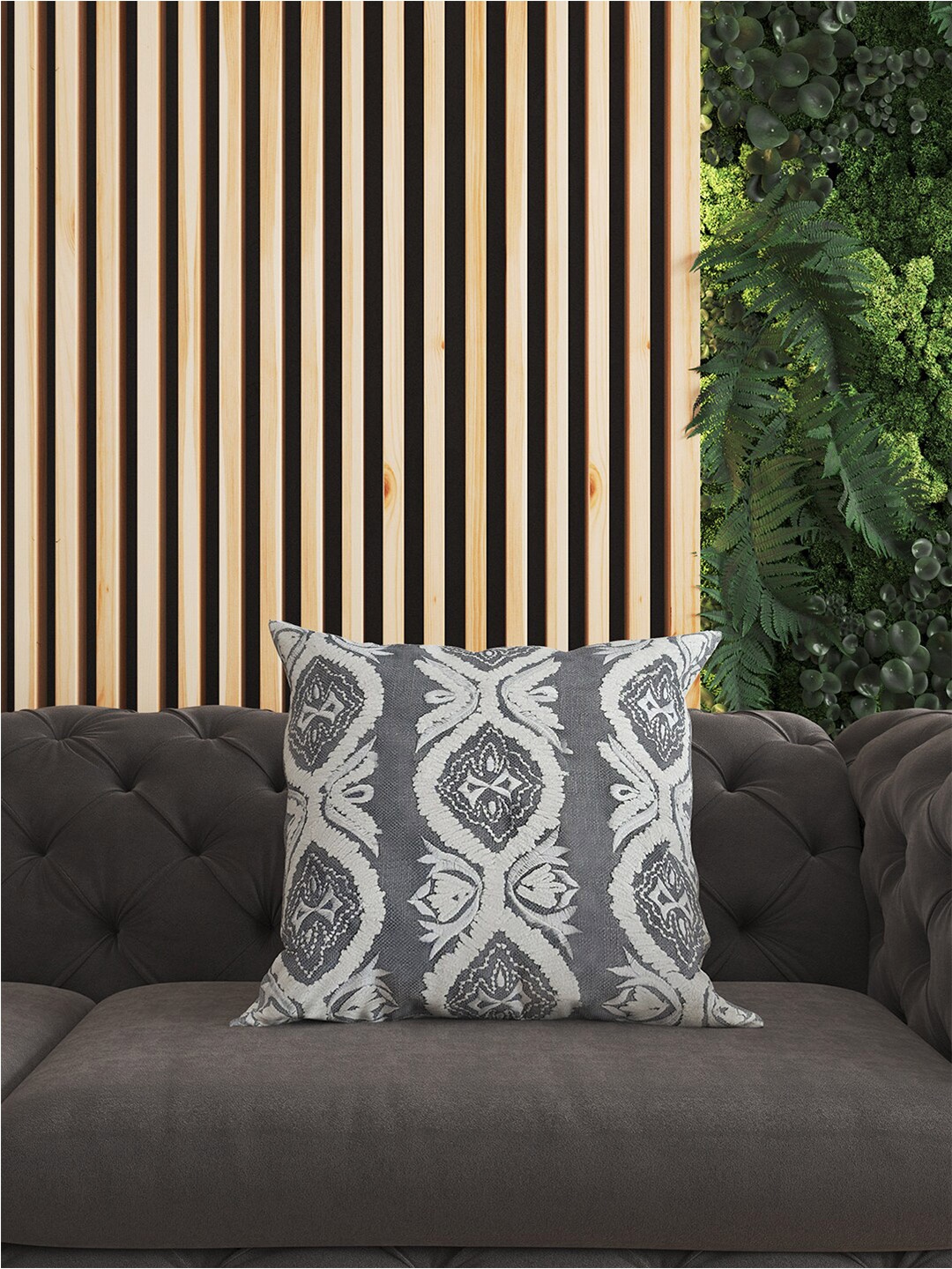 

SHADES of LIFE Grey & White 2 Pieces Embroidered Cotton Square Cushion Covers