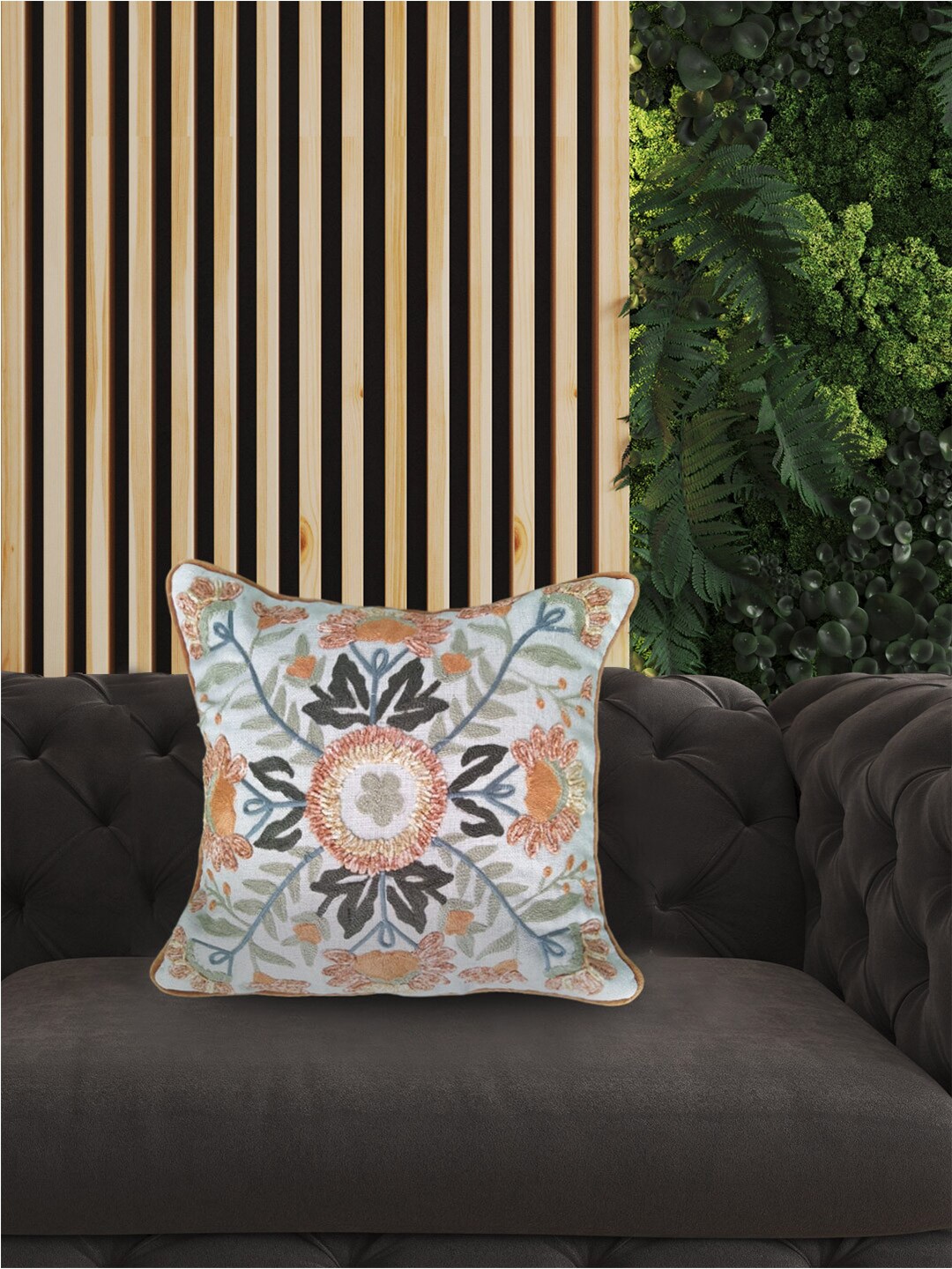 

SHADES of LIFE Orange & White 2-Pieces Embroidered Square Cushion Covers