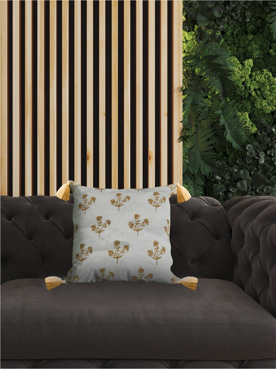 

SHADES of LIFE White & Yellow 2 Pieces Embroidered Cotton Square Cushion Covers