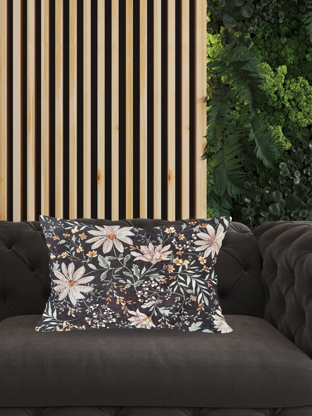 

SHADES of LIFE Grey & White 2 Pieces Floral Cotton Rectangle Cushion Covers