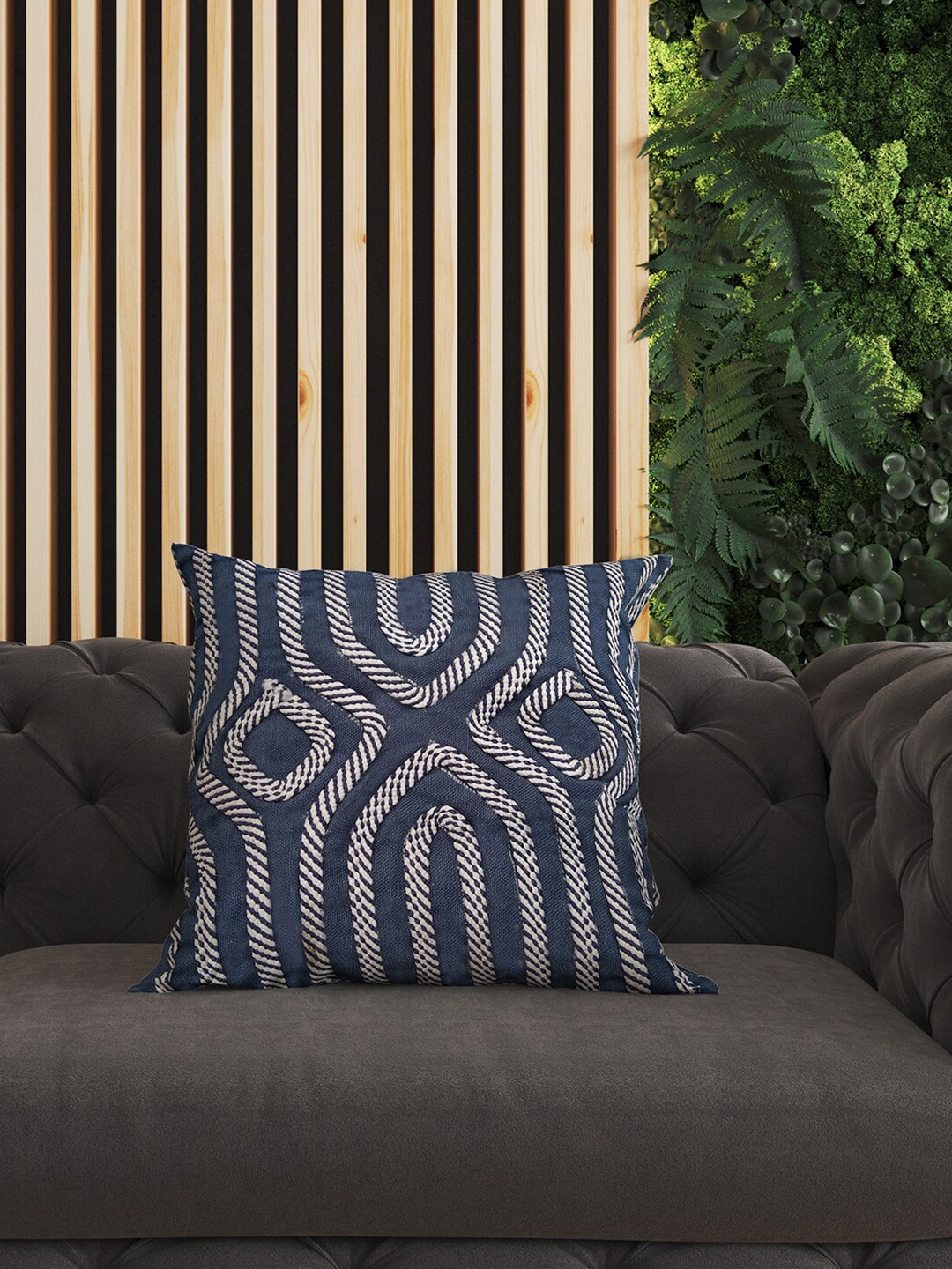 

SHADES of LIFE Grey & White 2 Pieces Embroidered Cotton Square Cushion Covers