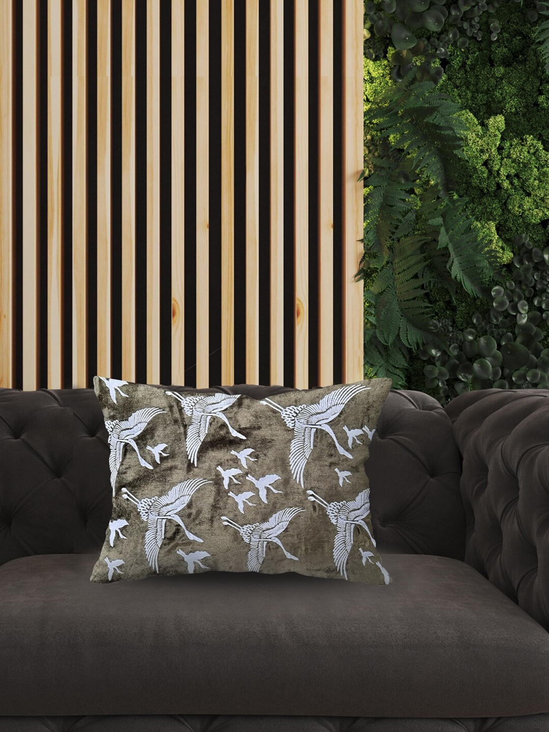 

SHADES of LIFE Brown & White 2-Pieces Embroidered Rectangle Cushion Covers