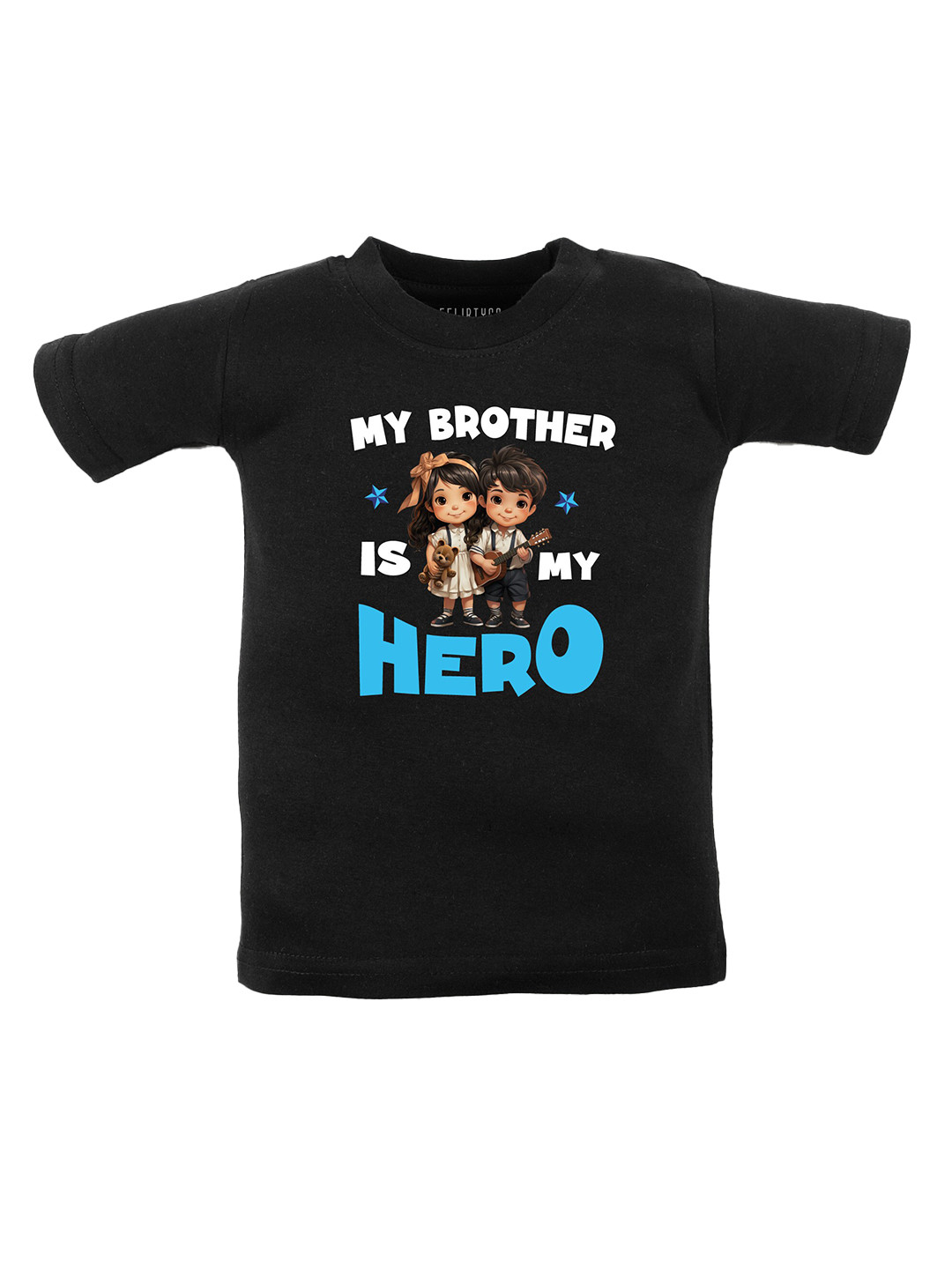 

FFLIRTYGO Kids Black & eerie black Printed Applique T-shirt