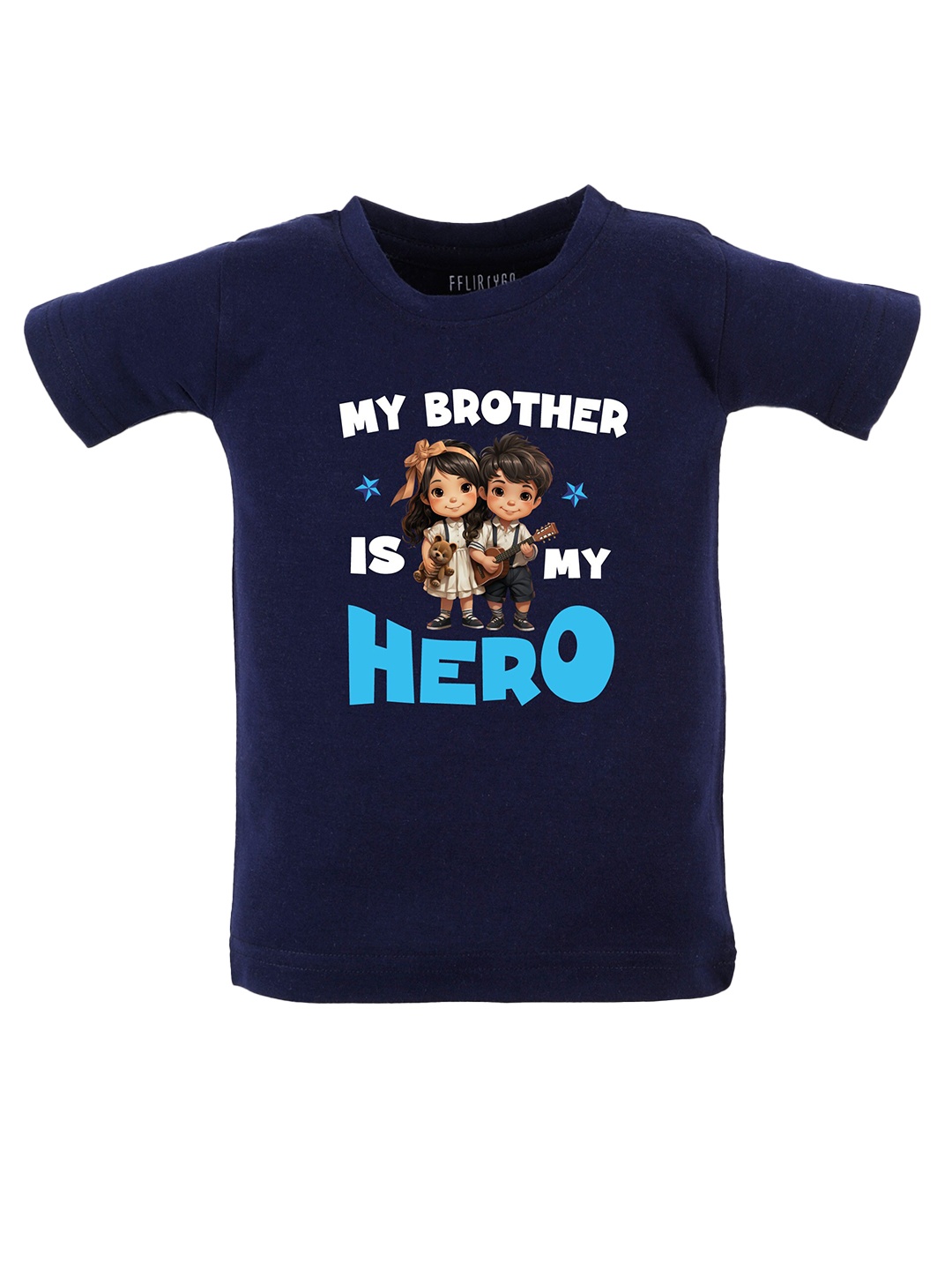 

FFLIRTYGO Kids Navy Blue & blue Printed Applique T-shirt