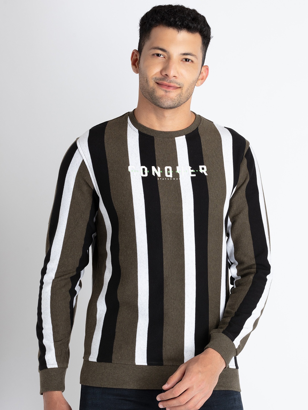

Status Quo Striped Cotton Pullover Sweatshirt, Olive