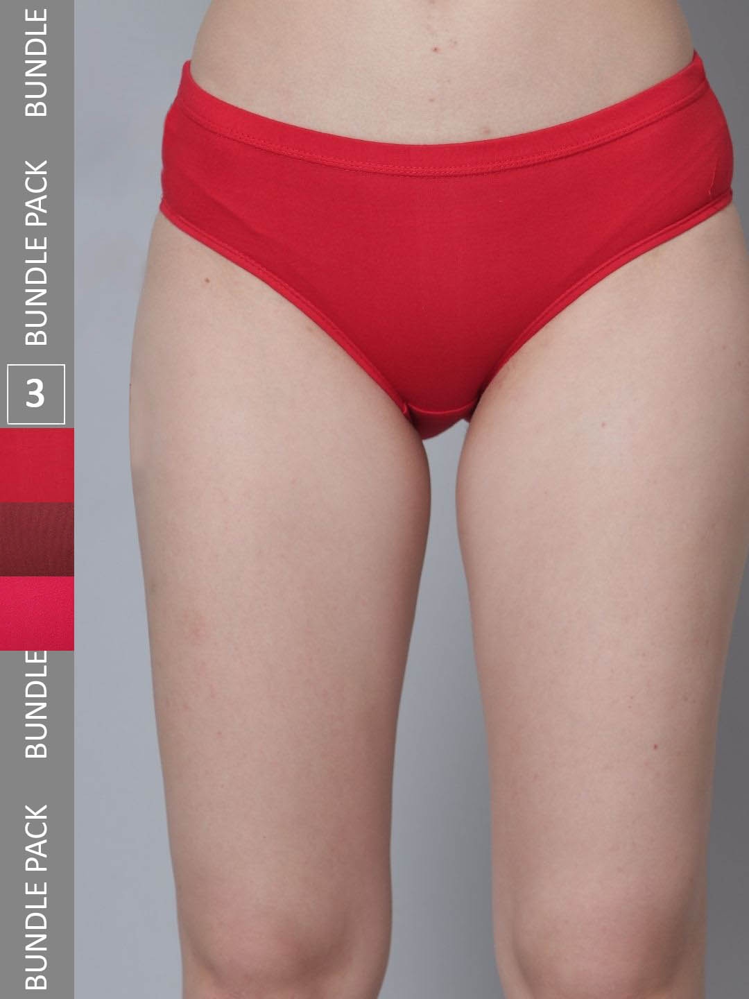 

Aimly Pack Of 3 Mid-Rise Cotton Hipster Briefs, Red