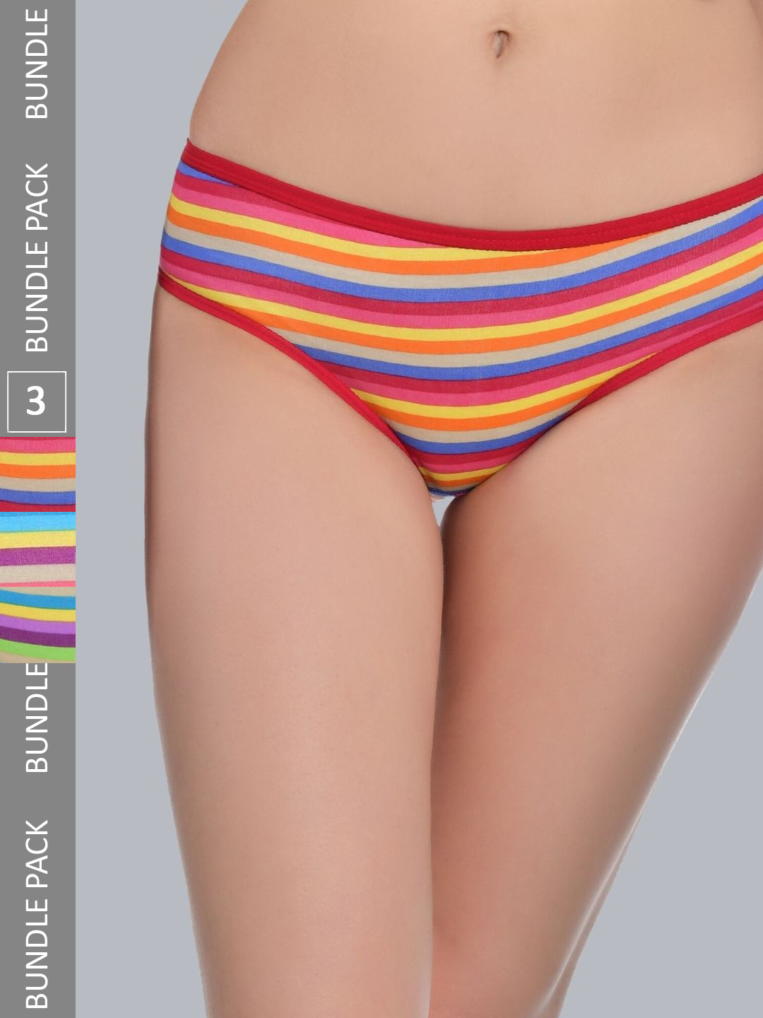 

Aimly Women Pack Of 3 Striped Cotton Hipster Briefs, Red